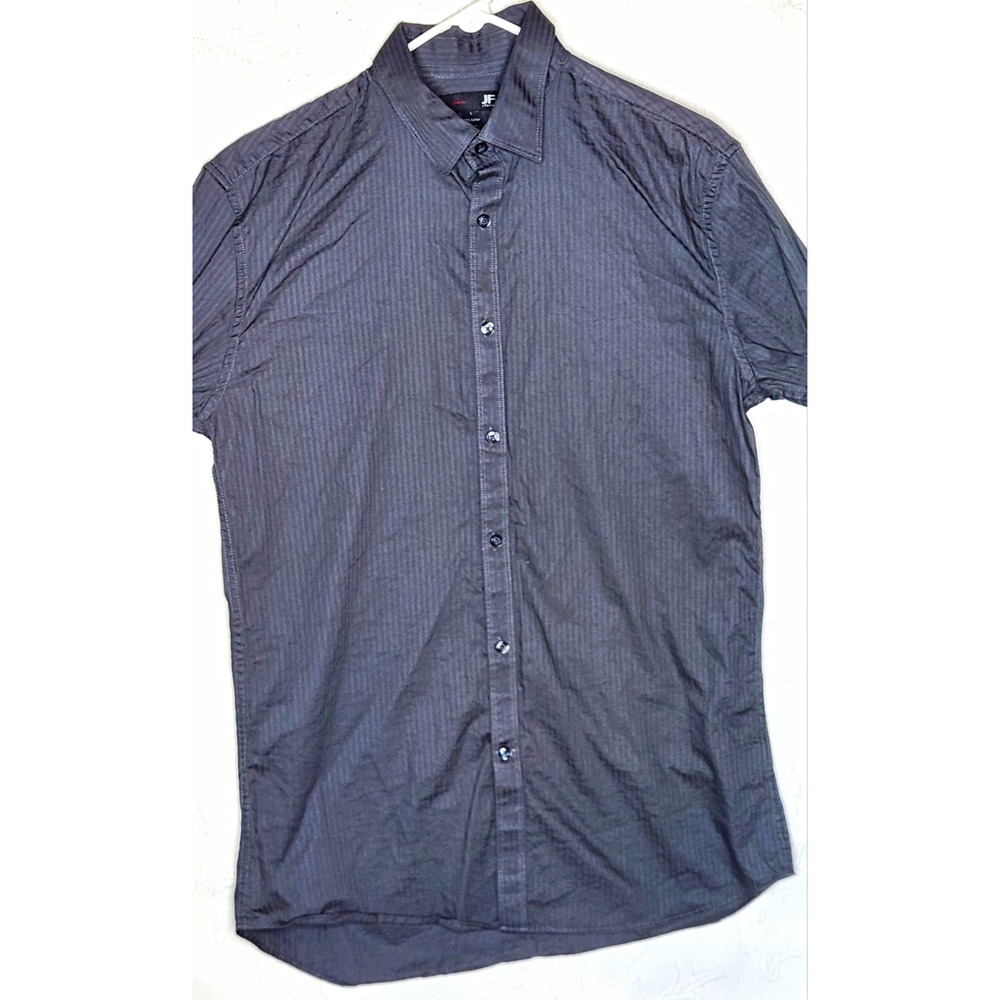 J. Ferrar Gray Striped Slim Fit Point Collar Long Sleeve Cotton Shirt L